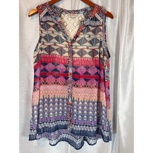 db Established 1962 Geometric multi Print Sleeveless Tunic Top Women's Size L